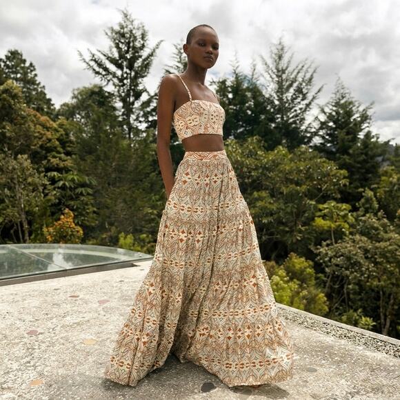 Agua by Agua Bendita Dresses & Skirts - Agua by Agua Bendita NWT Calados Skirt Crop Top Set Large Macadamia Acara